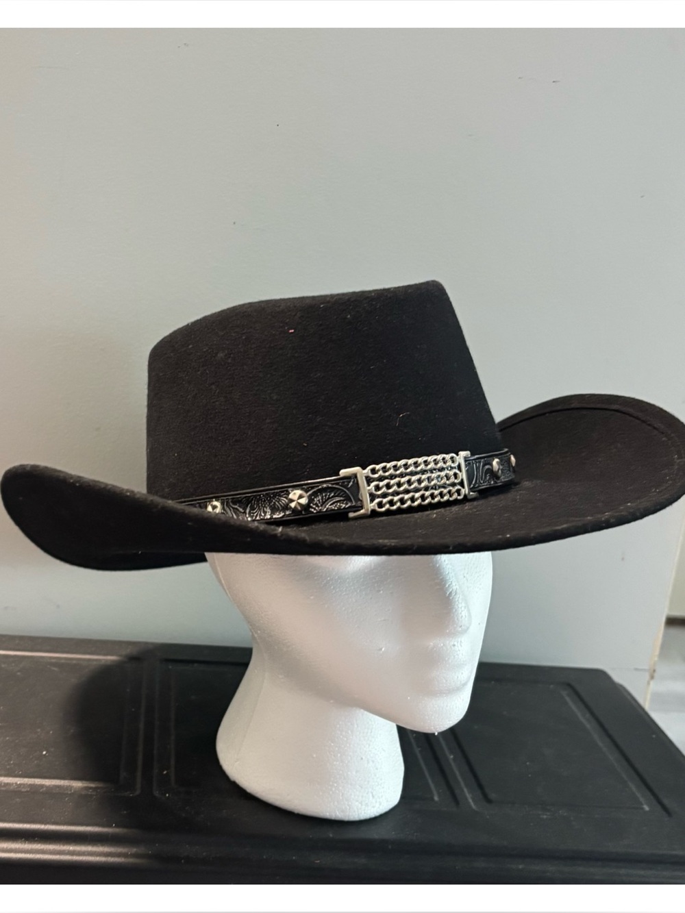 Little Joe Black Western Wool Gambler Cowboy Hat with Silver Decorative Band